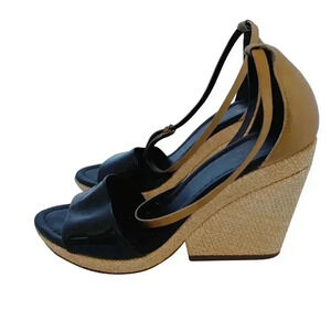 Kate Spade Black and Tan Leather Woven Wedges Women's Size 8